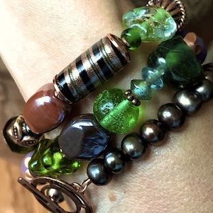 Pearl Glass Murano Solid Copper High Quality Bead Bracelet Set Hand made beads